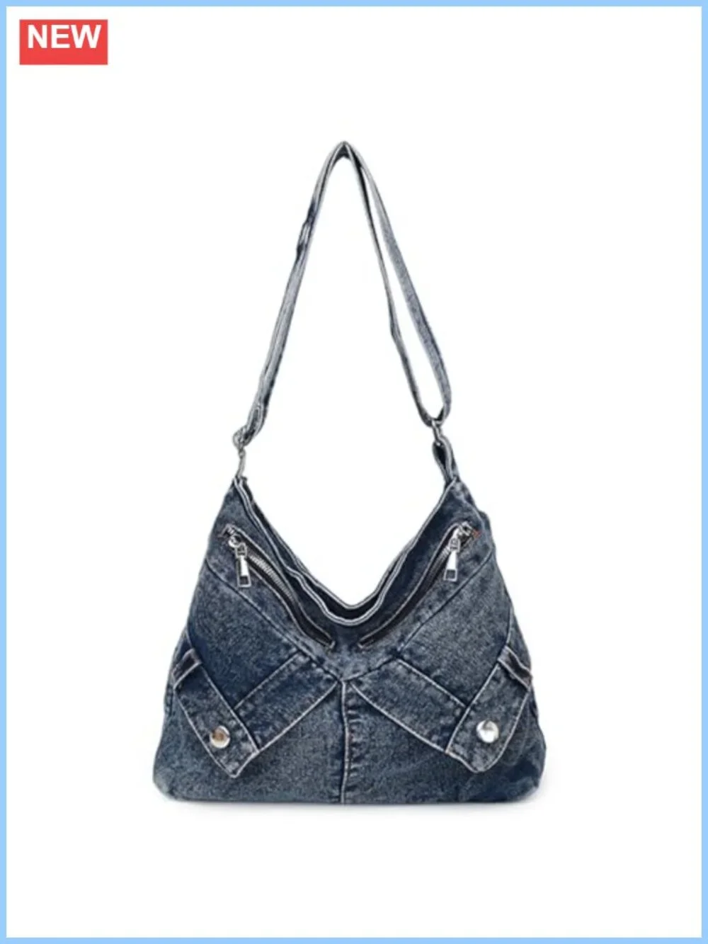 Denim Crossbody Bag Large Capacity Hobo Shoulder Purse Adjustable Strap